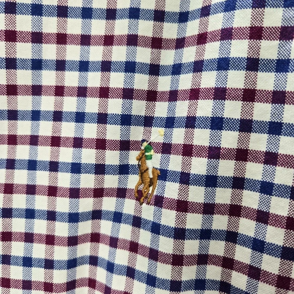 Ralph Lauren Men Button Up Shirt Large Blue Gingham Check Color Logo Collar READ
